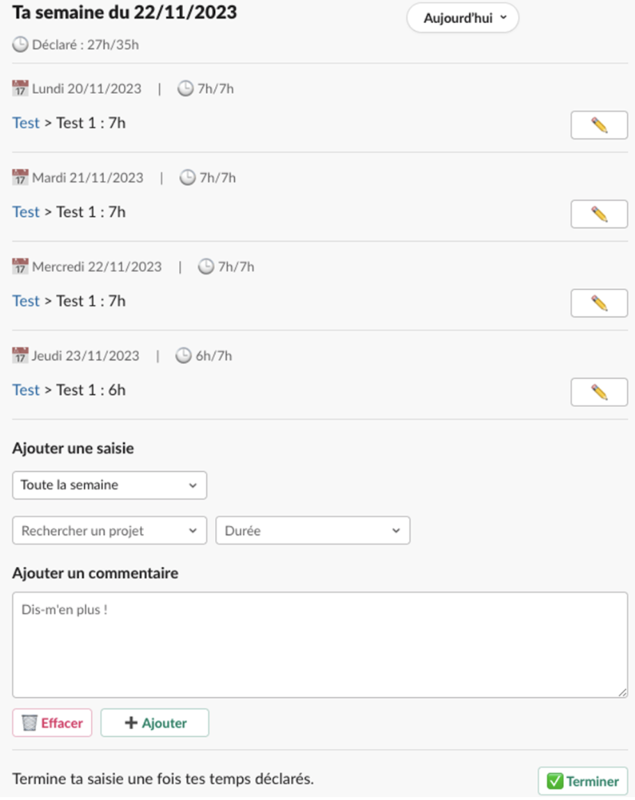 Saisie hebdomadaire