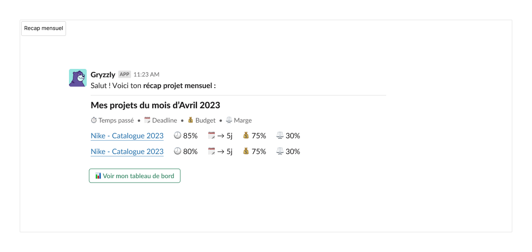 Recap mensuel des projets