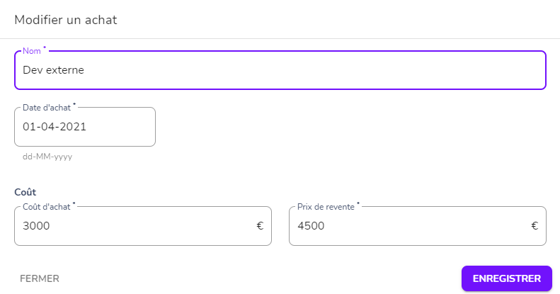 Achats : modifier le coût ou le prix de revente de vos achats