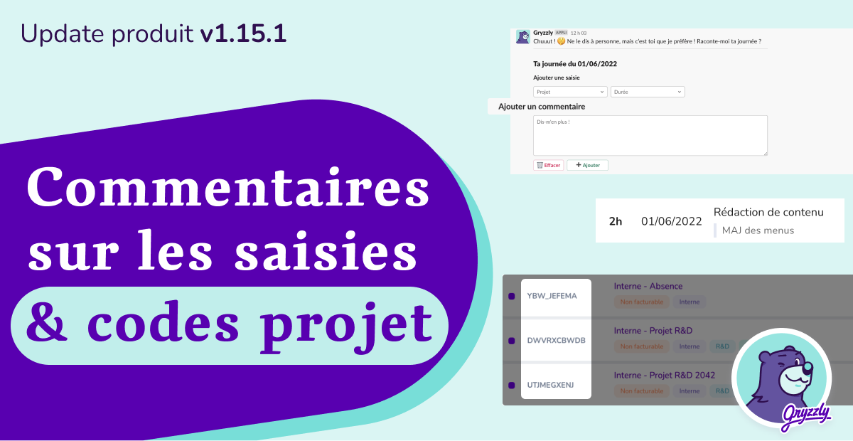 Update produit v1.15.1 : Commentaire sur les saisies et codes projets