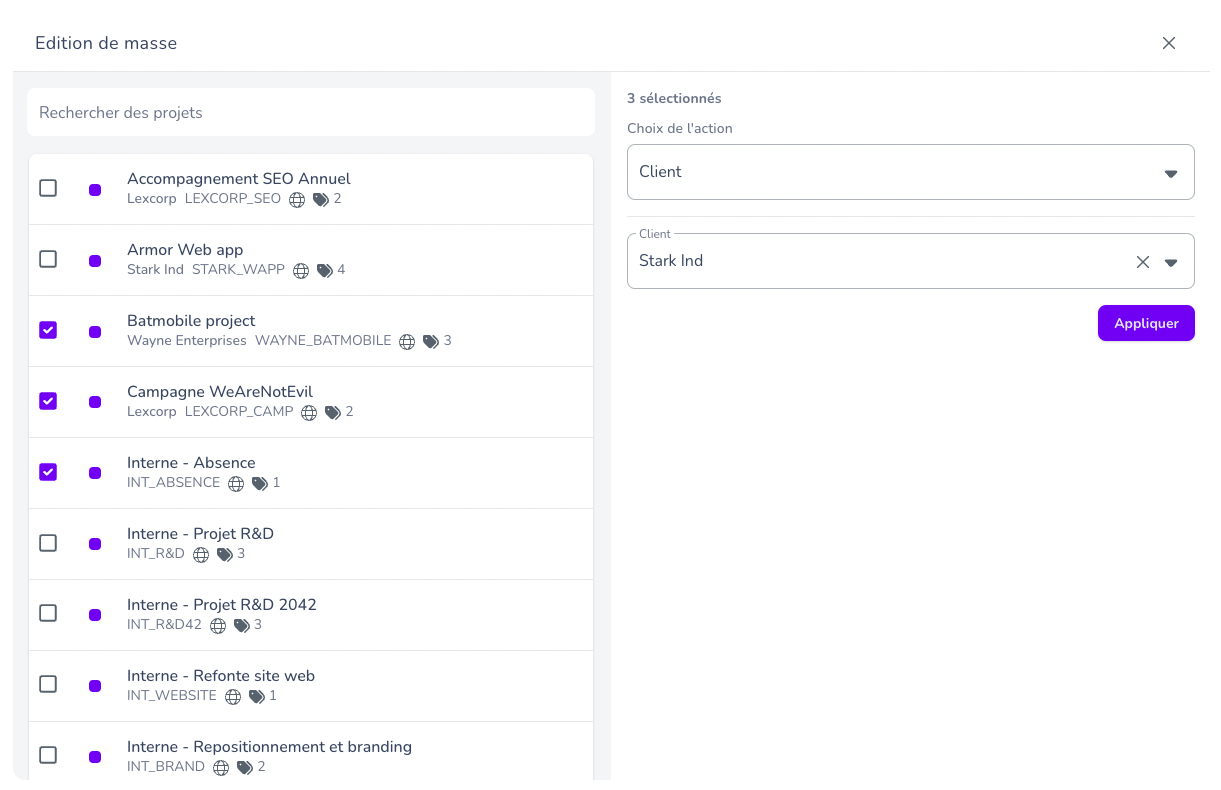 edition en masse client