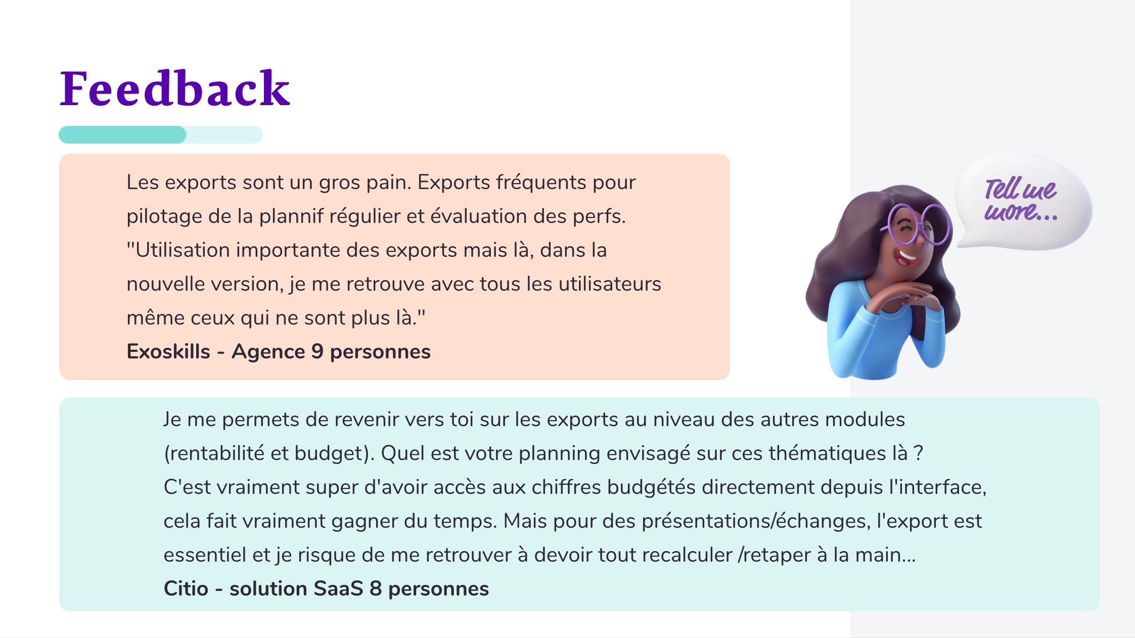 Les feedbacks de nos client sur le fichier d'export