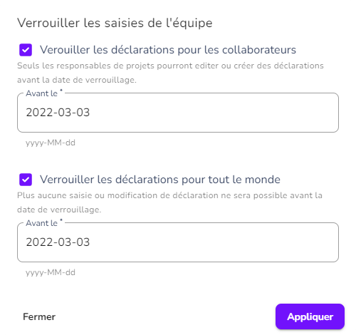 Option de verrouillage des saisies