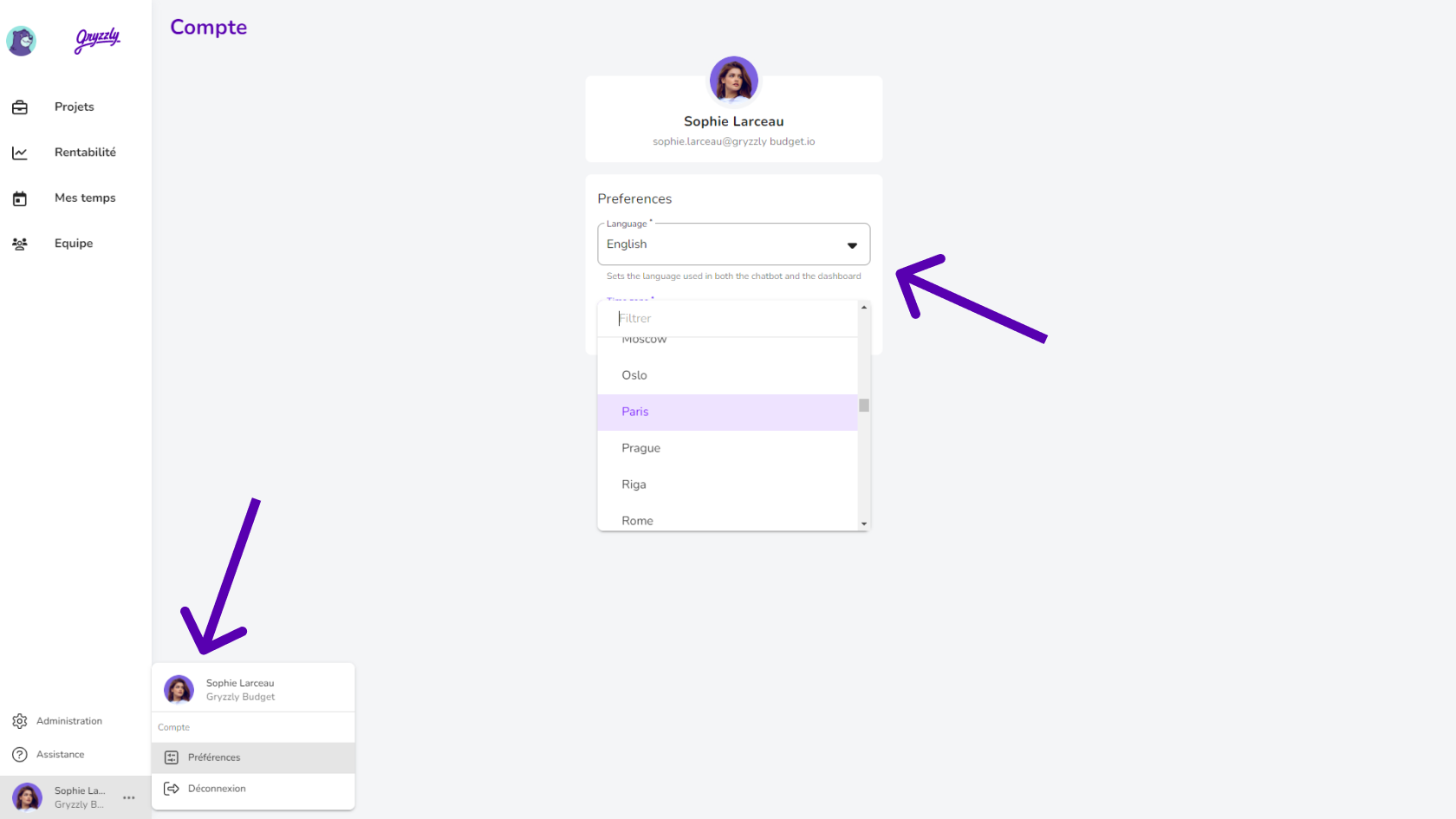Changement du fuseau horaire dans Gryzzly