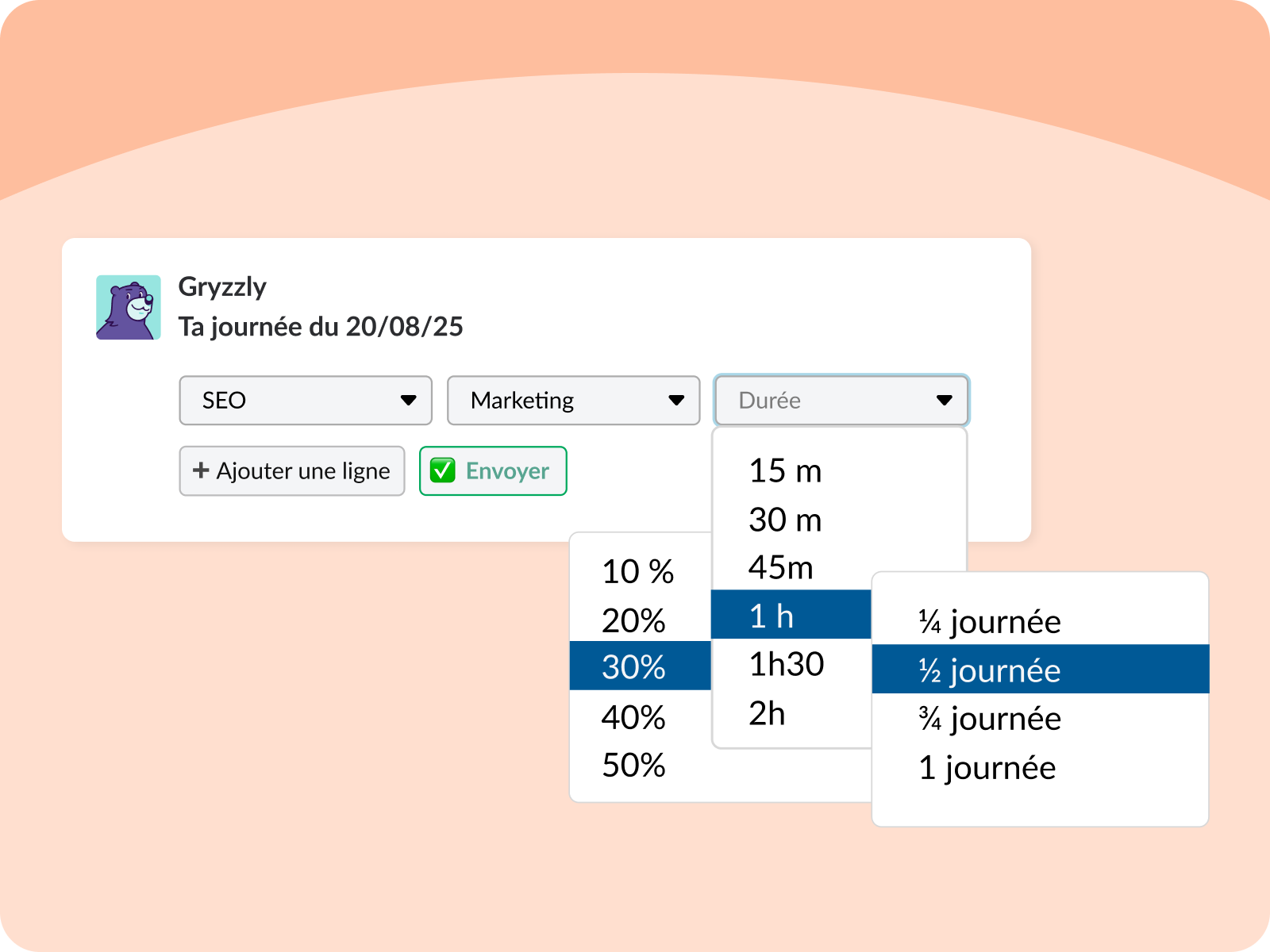 Choix du format de saisie : heures, jours, pourcentages