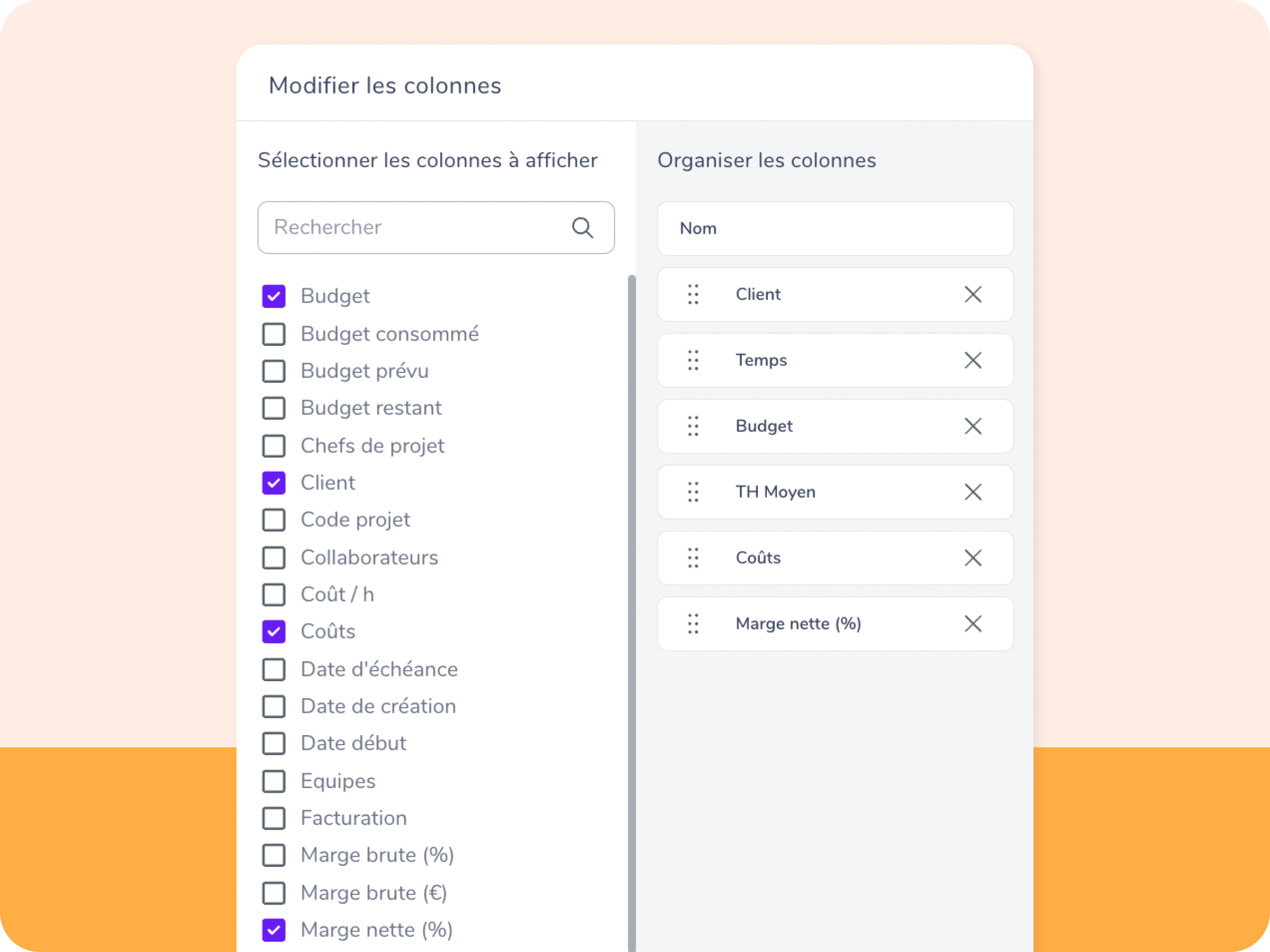Personnaliser sa vue dans le tableau de bord Gryzzly