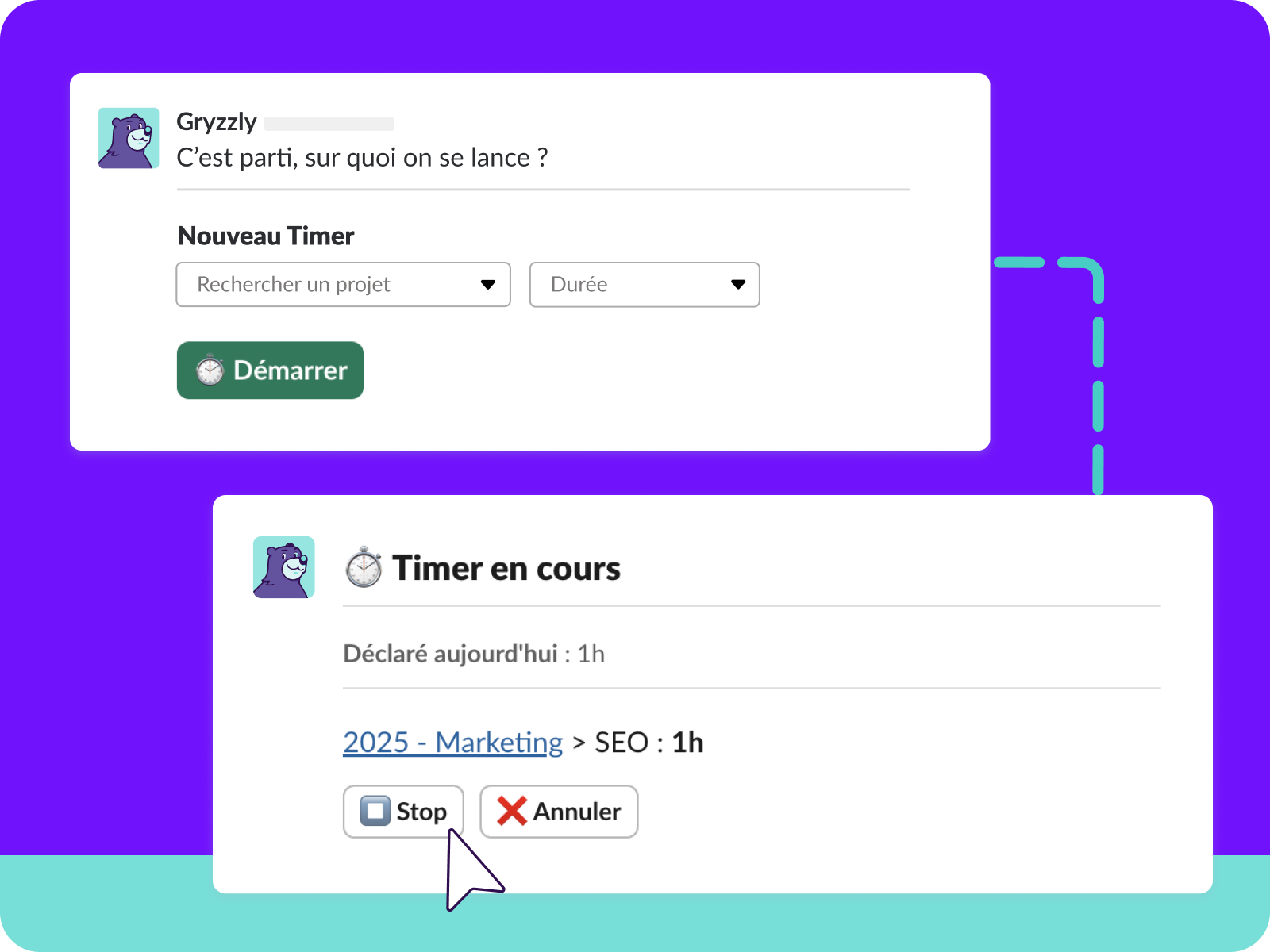 Minuteur activé pour mesurer le temps passé sur une tâche