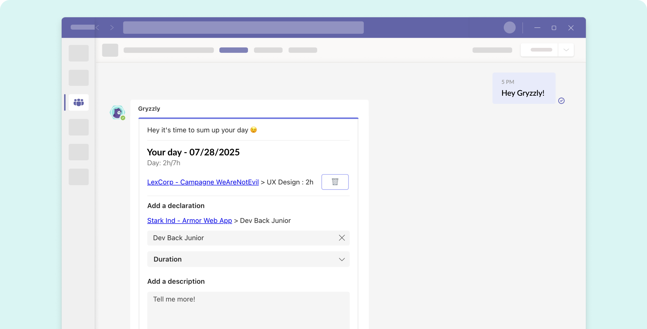 Gryzzly interface in Teams
