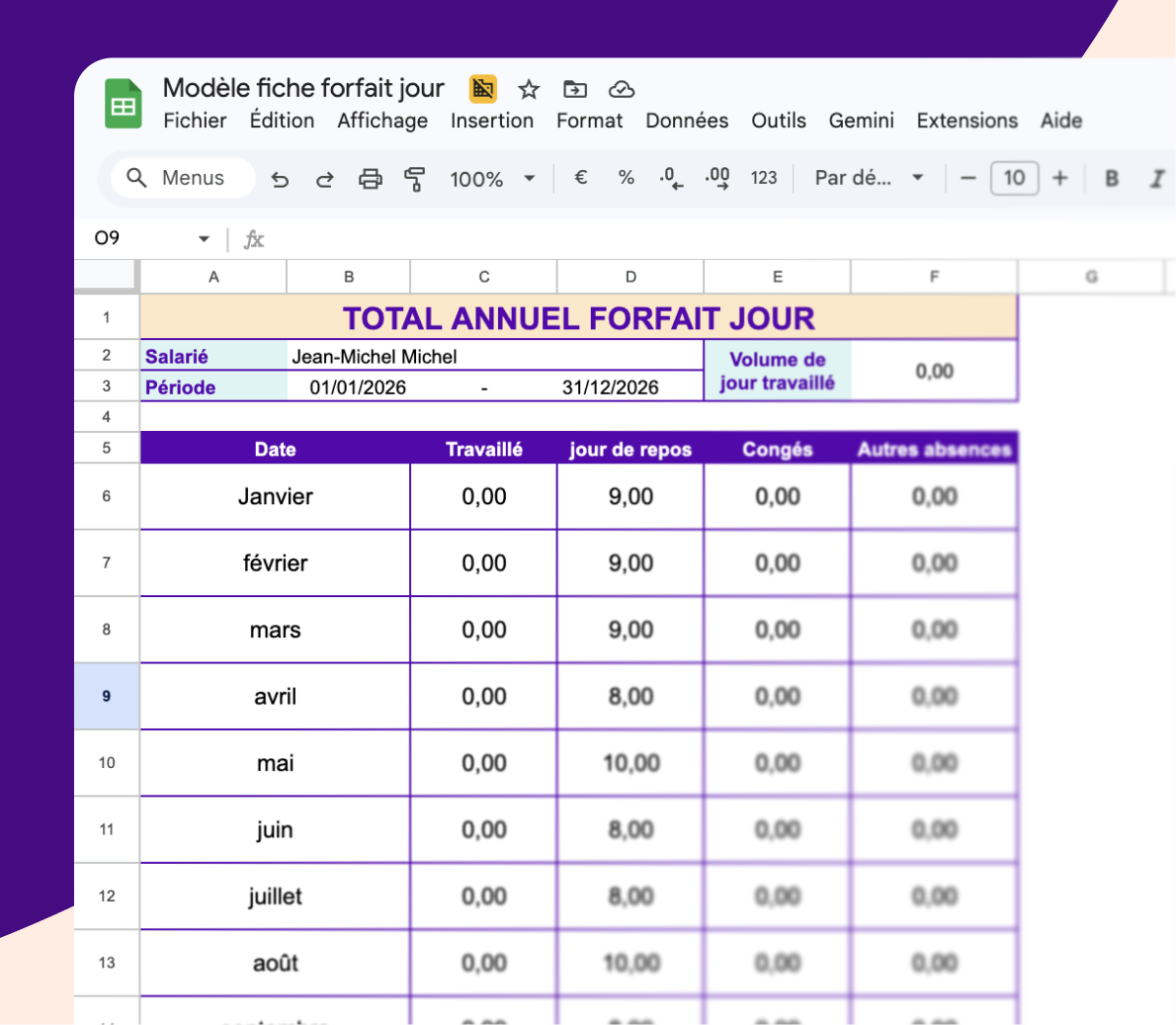 Apreçu de la fiche forfait jour
