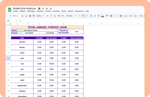 Aperçu de la fiche forfait jour