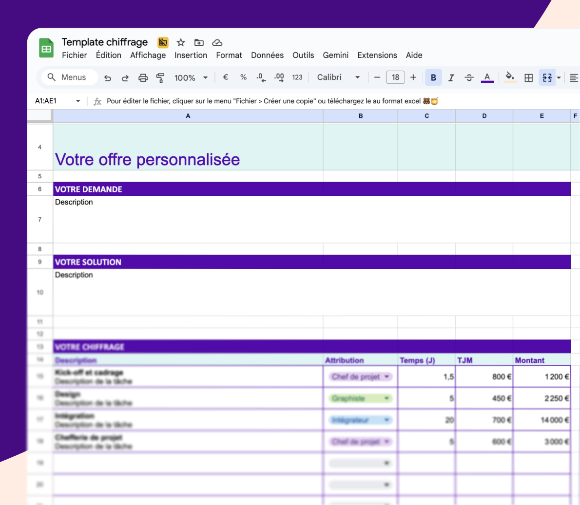 Modèle de chiffrage de projet