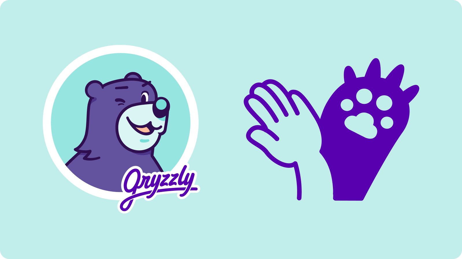 Gryzzly's mascot next to the drawing of a hand a bear paw doing an high five.